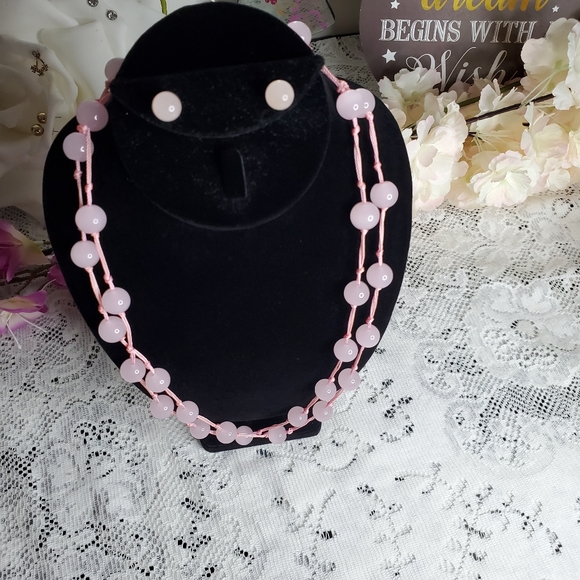 Rose Pink Necklace & Earring set - Picture 2 of 4